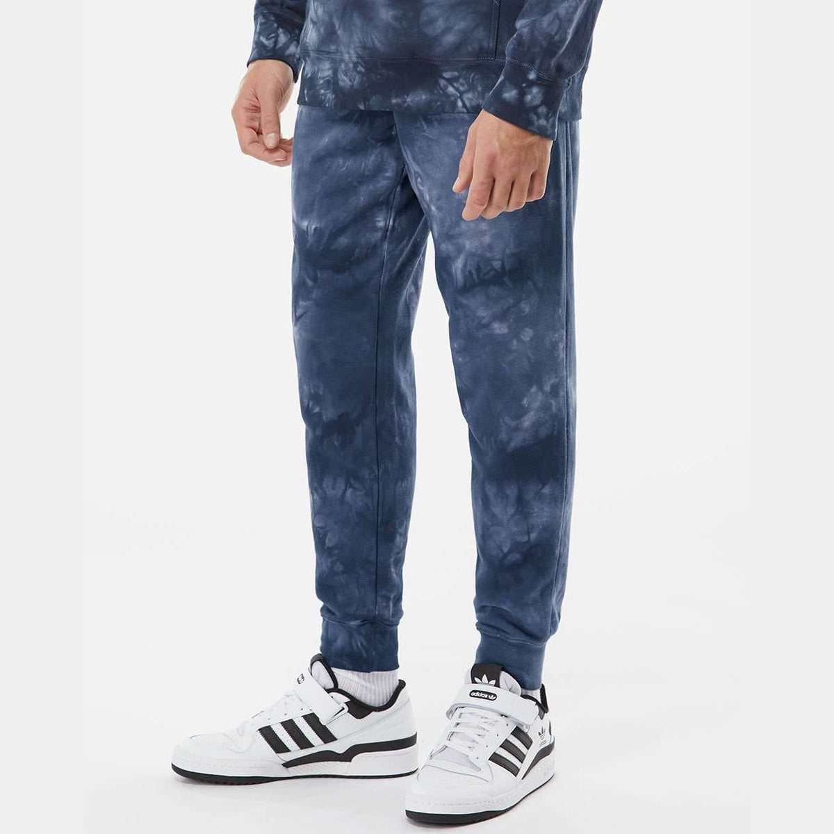 Independent Trading Co. Unisex Tie-Dyed Fleece Sweatpants - Tie Dye Navy - On Model Side