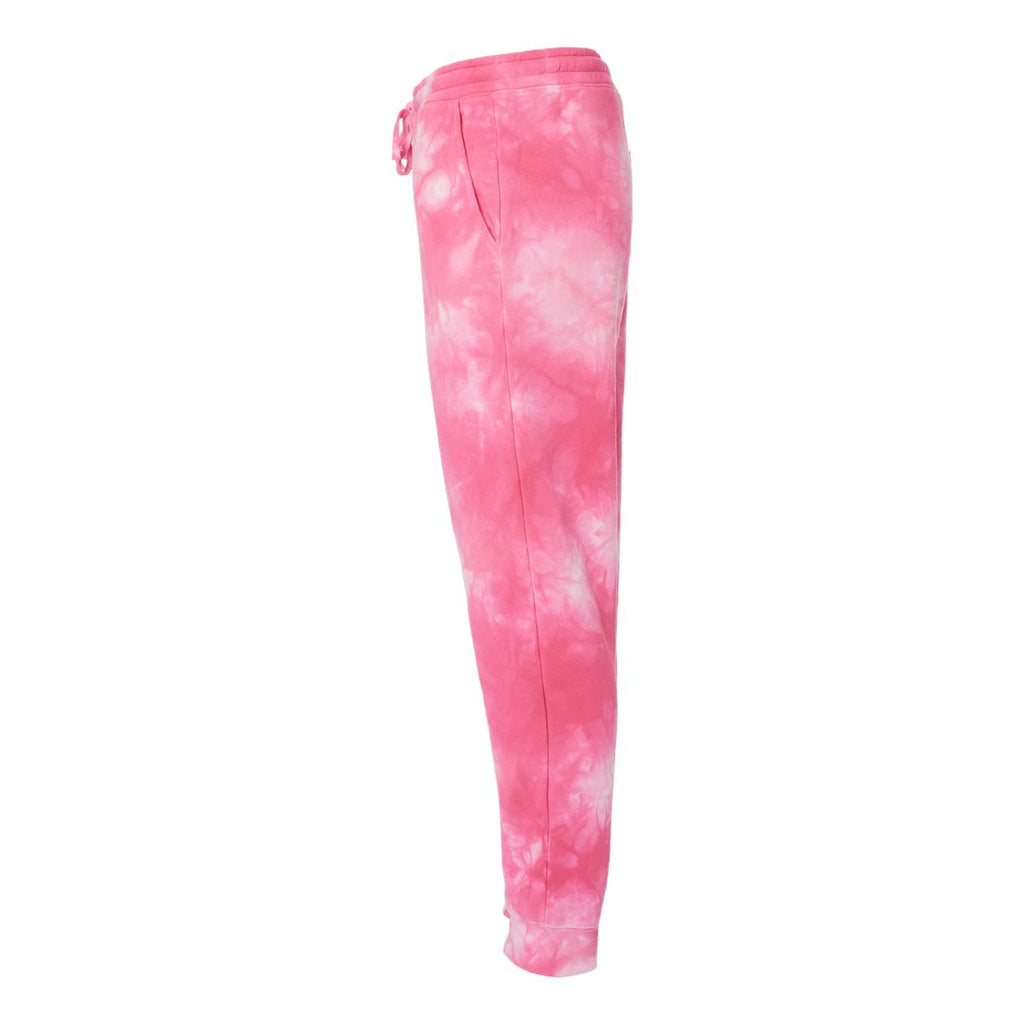 Independent Trading Co. Unisex Tie-Dyed Fleece Sweatpants - Tie Dye Pink - Direct Side