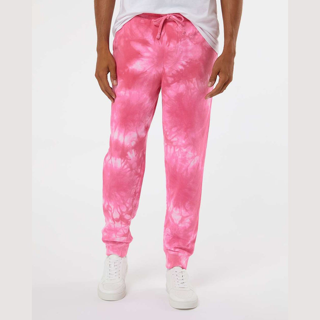 Independent Trading Co. Unisex Tie-Dyed Fleece Sweatpants - Tie Dye Pink - On Model Front