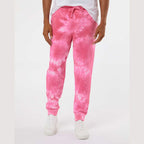 Independent Trading Co. Unisex Tie-Dyed Fleece Sweatpants - Tie Dye Pink - On Model Front