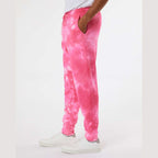 Independent Trading Co. Unisex Tie-Dyed Fleece Sweatpants - Tie Dye Pink - On Model Side
