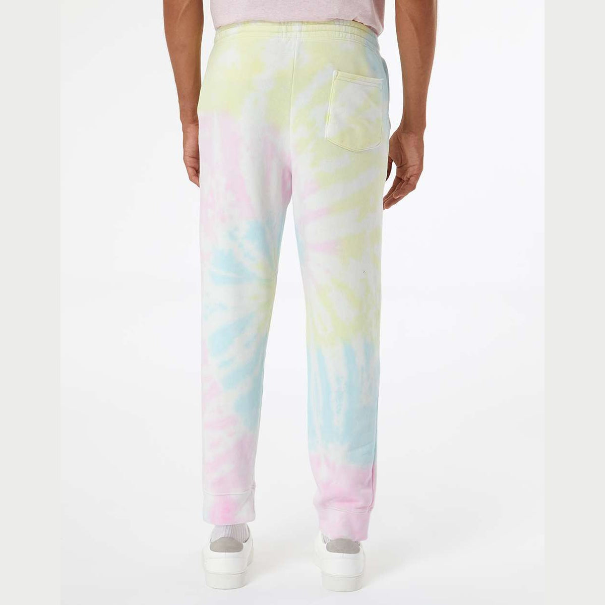 Independent Trading Co. Unisex Tie-Dyed Fleece Sweatpants - Tie Dye Sunset Swirl - On Model Back