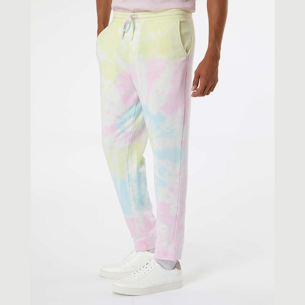 Independent Trading Co. Unisex Tie-Dyed Fleece Sweatpants - Tie Dye Sunset Swirl - On Model Side