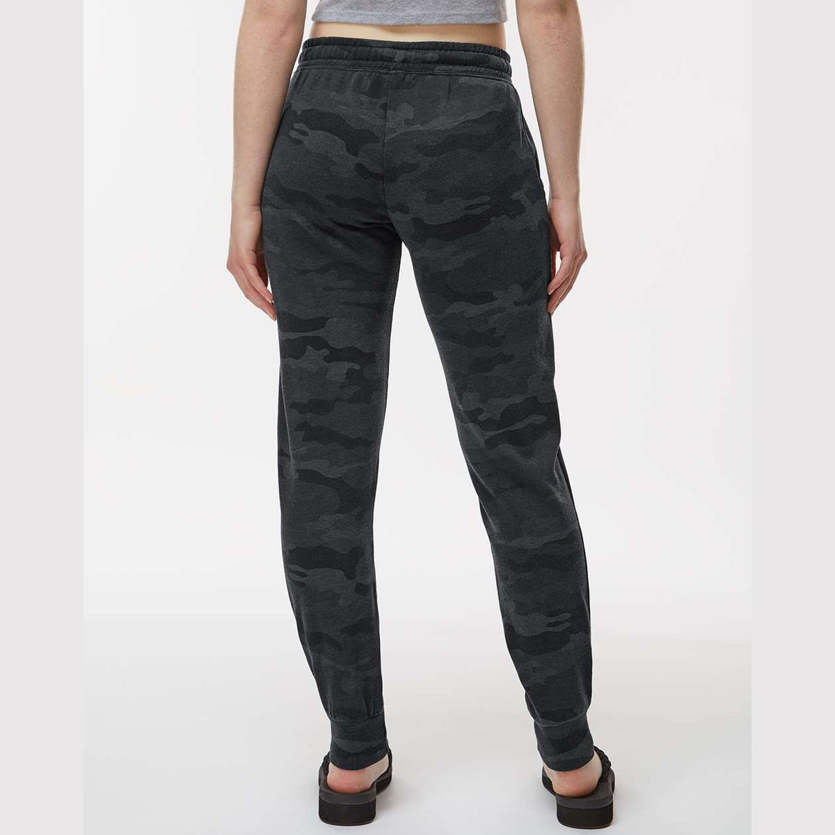 Independent Trading Co. Women's California Wave Wash Sweatpants - Black Camo Heather - On Model Back