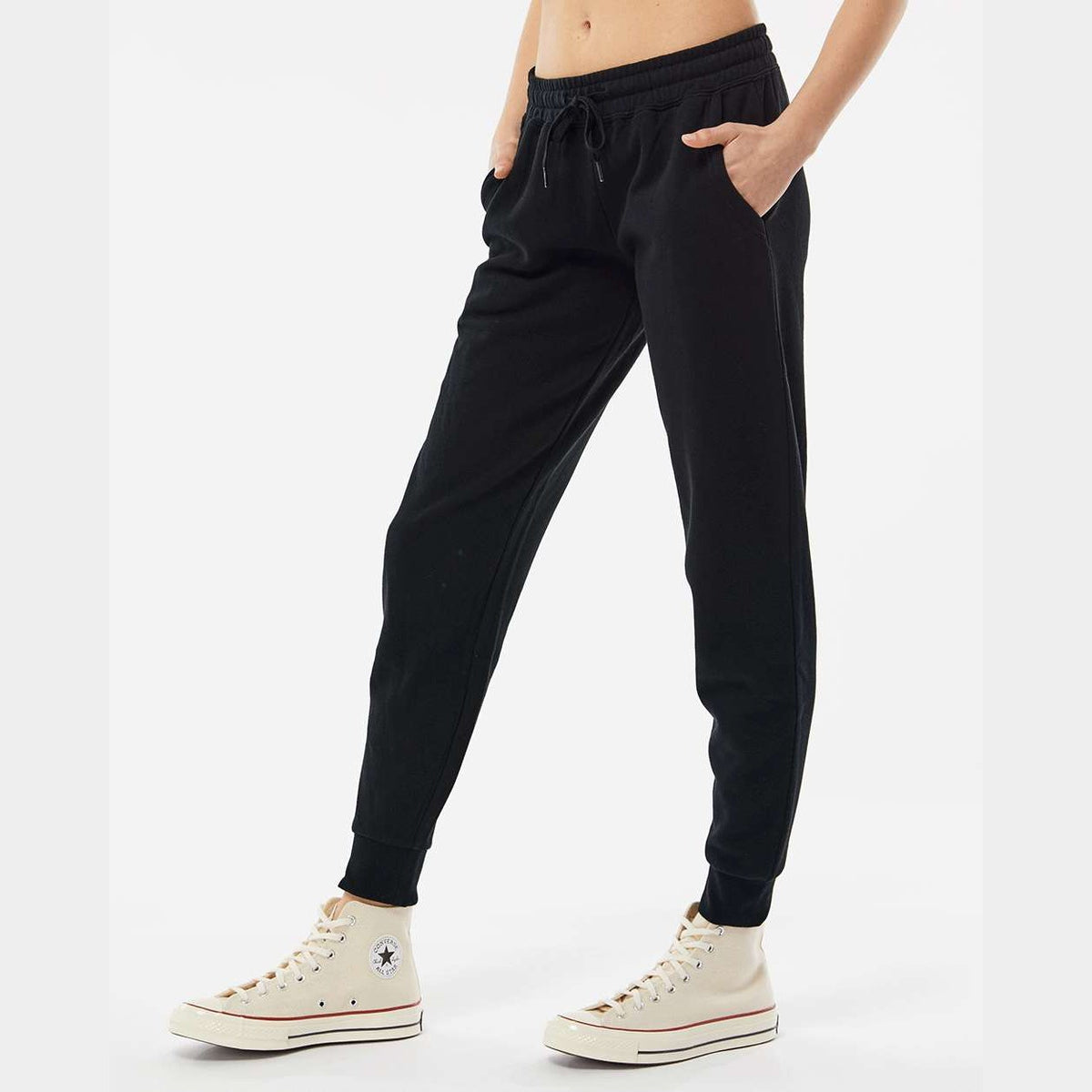 Independent Trading Co. Women's California Wave Wash Sweatpants - Black - On Model Side