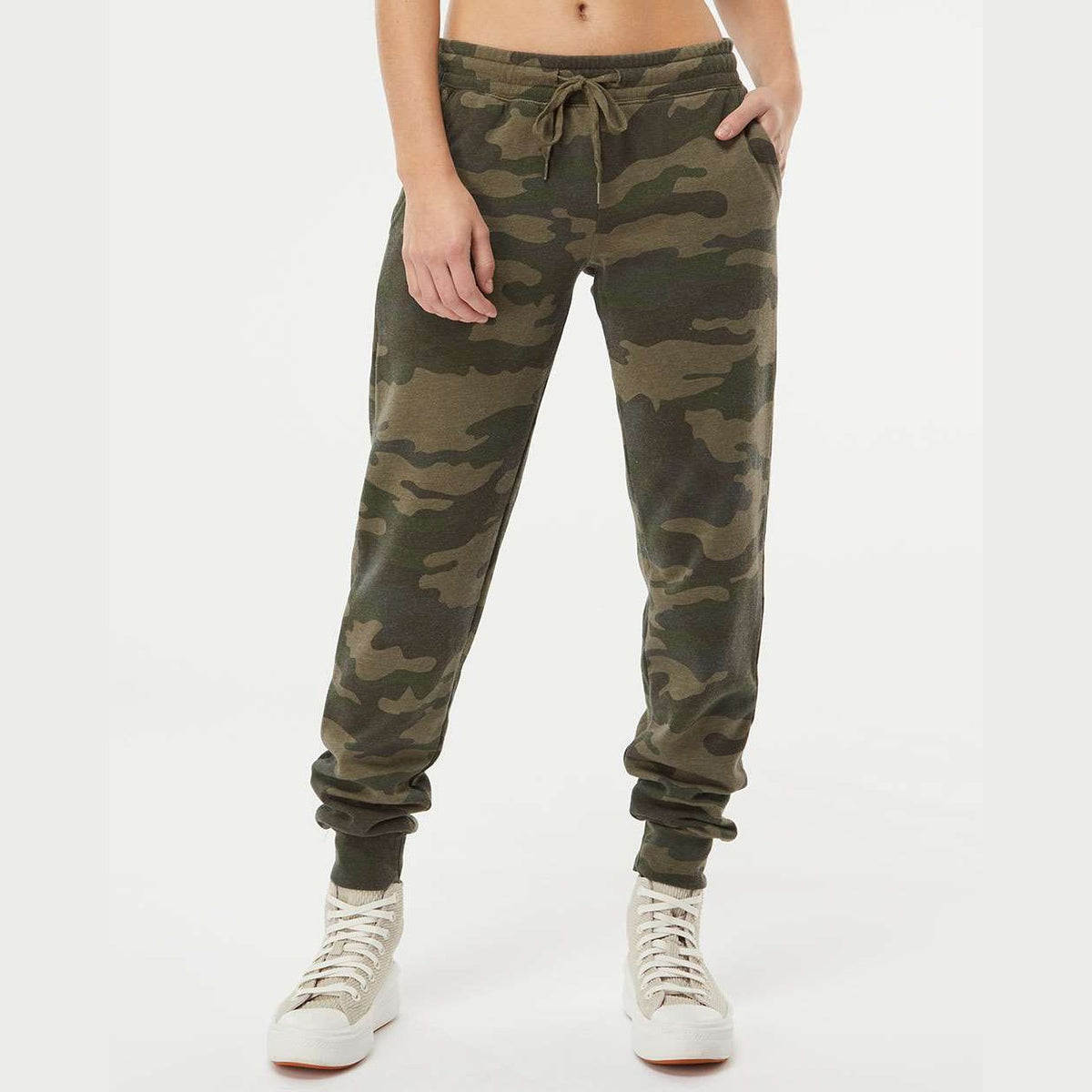 Independent Trading Co. Women's California Wave Wash Sweatpants - Forest Camo Heather - On Model Front