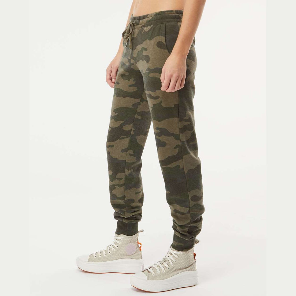 Independent Trading Co. Women's California Wave Wash Sweatpants - Forest Camo Heather - On Model Side