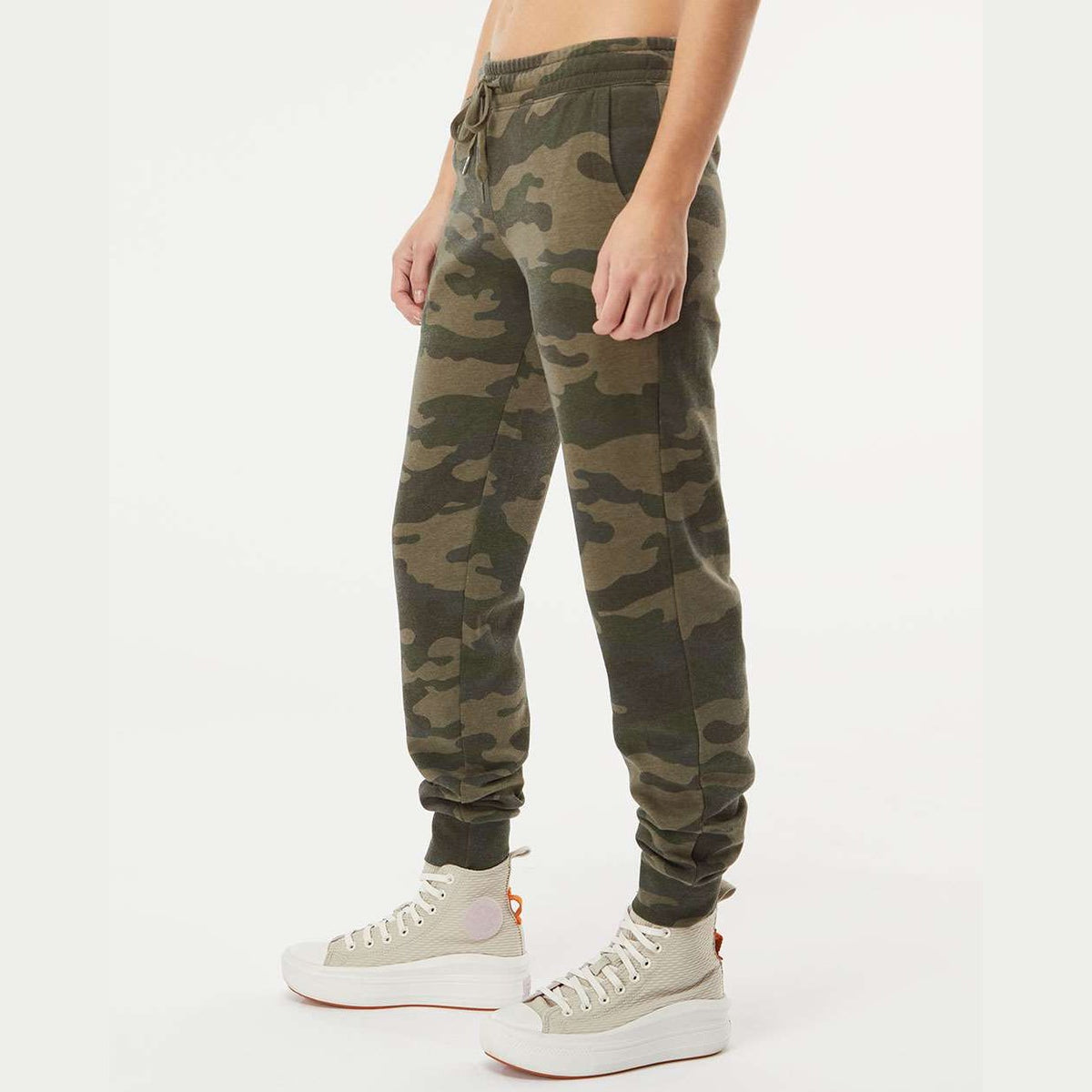 Independent Trading Co. Women's California Wave Wash Sweatpants - Forest Camo Heather - On Model Side