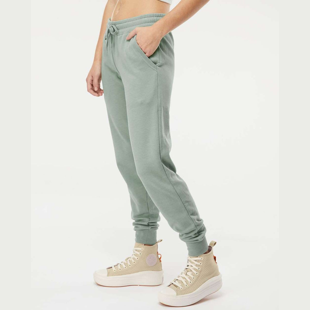 Independent Trading Co. Women's California Wave Wash Sweatpants - Sage - On Model Side