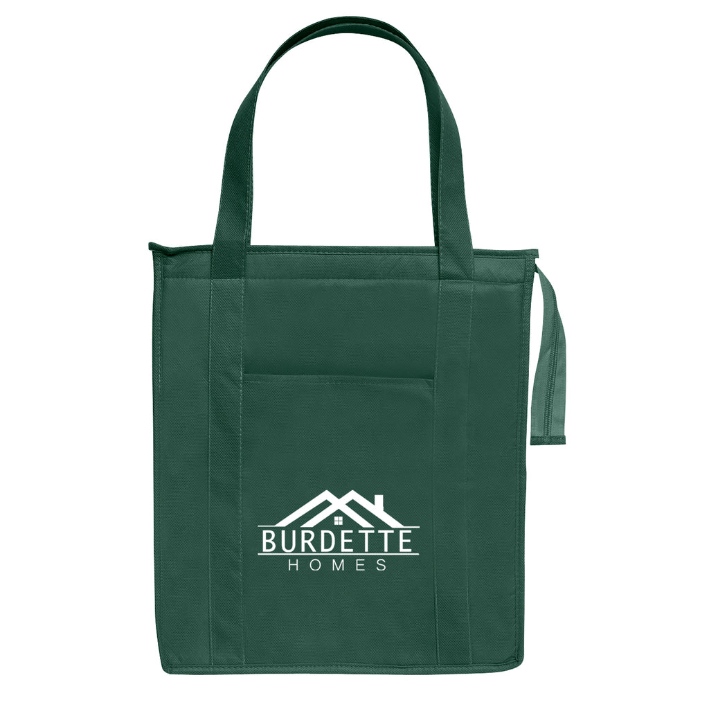 Insulated Shopper Tote Bag, Non-Woven - Forest Green - Silk Screen