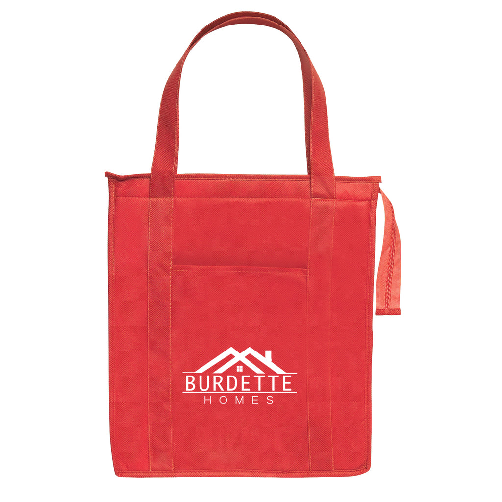 Insulated Shopper Tote Bag, Non-Woven - Red - Silk Screen