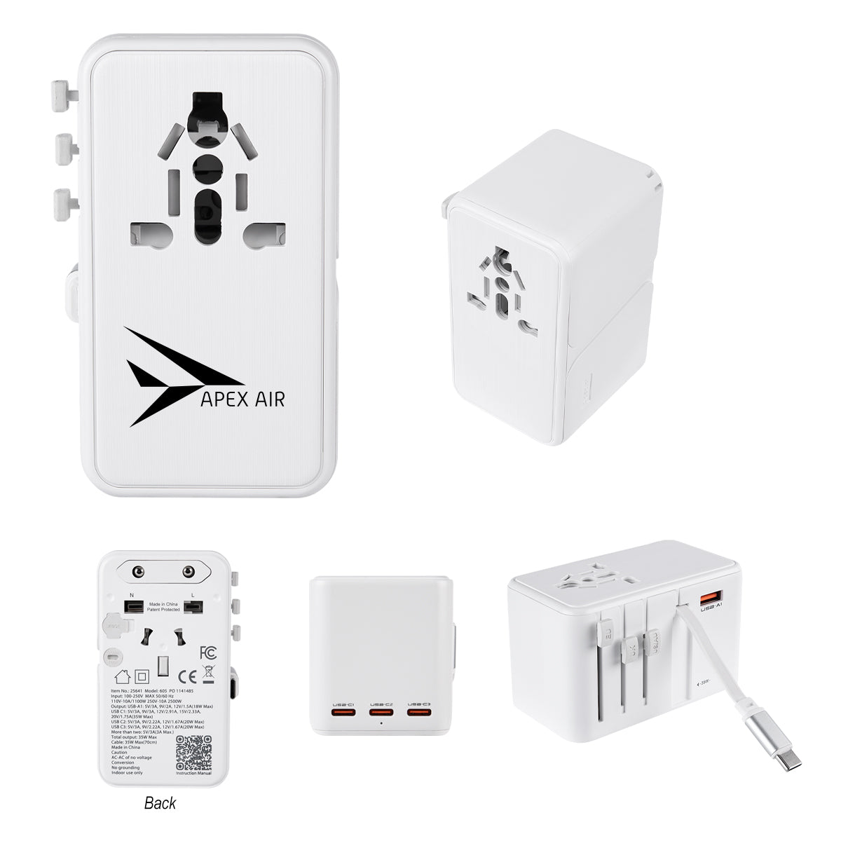 International Travel Adapter and Charging Cable, 35W - Silk Screen