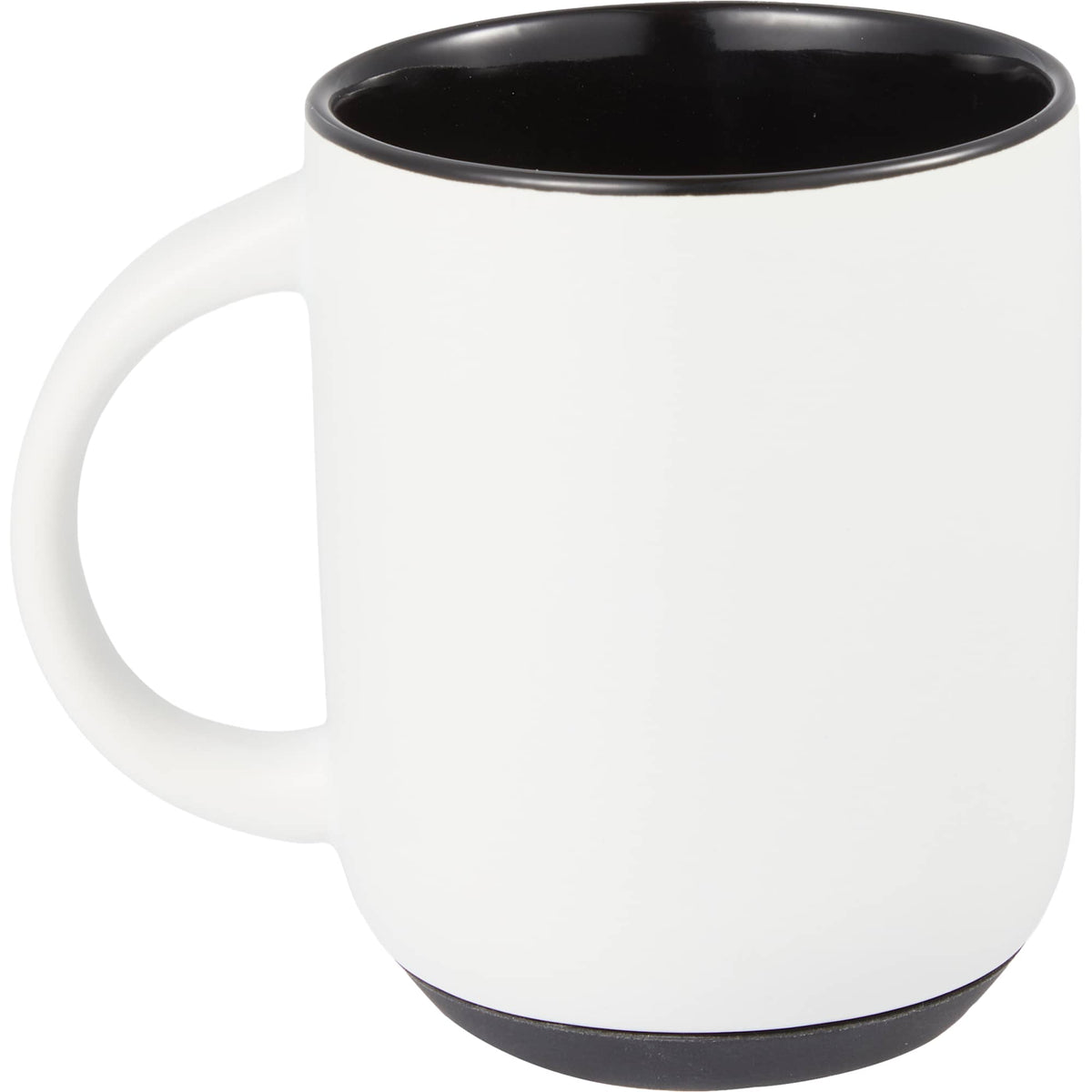 Isaac Ceramic Mug with Non-Slip Rubber Base, 14 oz - White/Black - Back
