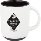 Isaac Ceramic Mug with Non-Slip Rubber Base, 14 oz - White/Black - Front