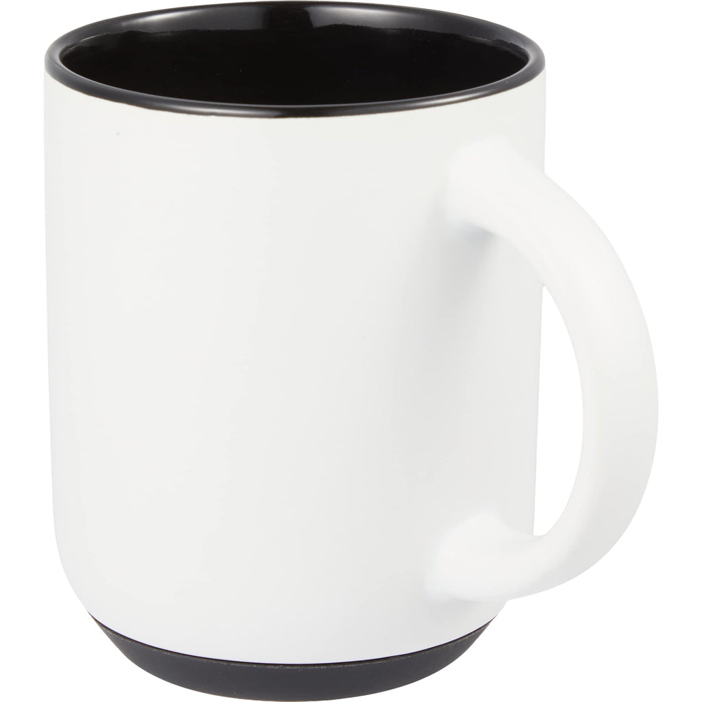 Isaac Ceramic Mug with Non-Slip Rubber Base, 14 oz - White/Black - Left Angle