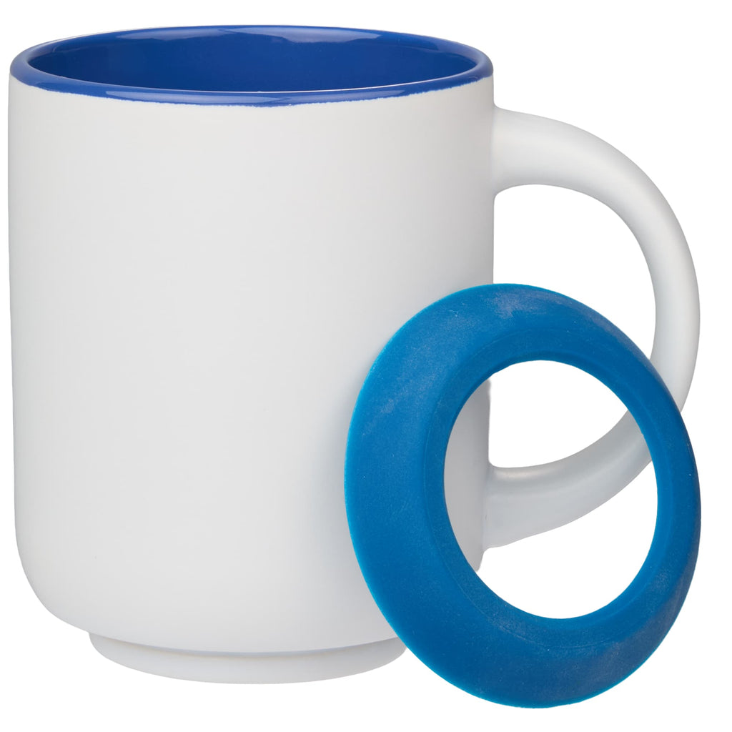Isaac Ceramic Mug with Non-Slip Rubber Base, 14 oz - White/Blue - Detail