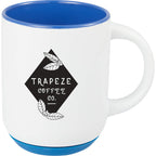 Isaac Ceramic Mug with Non-Slip Rubber Base, 14 oz - White/Blue - Front