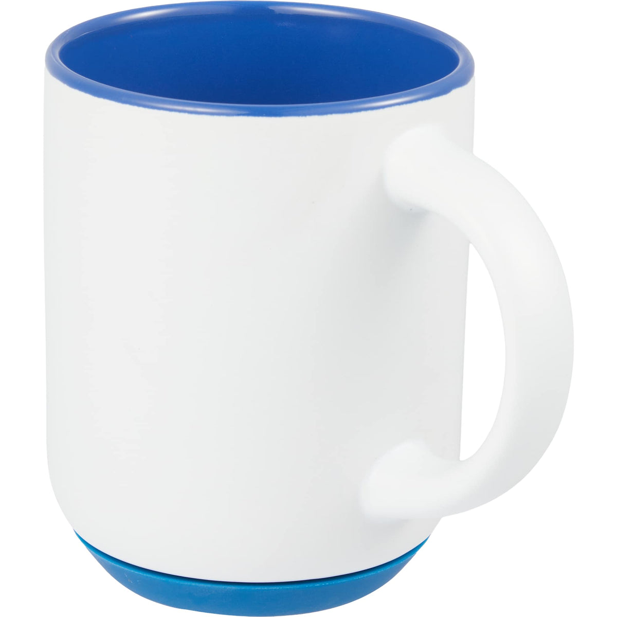 Isaac Ceramic Mug with Non-Slip Rubber Base, 14 oz - White/Blue - Left Angle