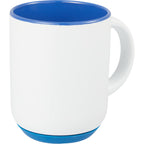 Isaac Ceramic Mug with Non-Slip Rubber Base, 14 oz - White/Blue - Right Angle