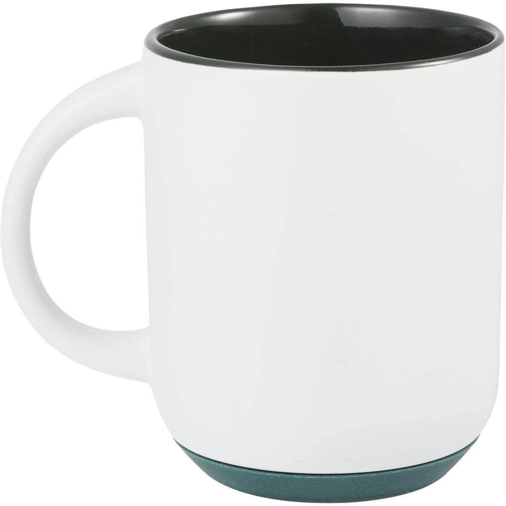 Isaac Ceramic Mug with Non-Slip Rubber Base, 14 oz - White/Green - Back