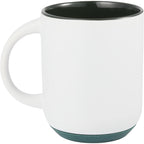 Isaac Ceramic Mug with Non-Slip Rubber Base, 14 oz - White/Green - Back