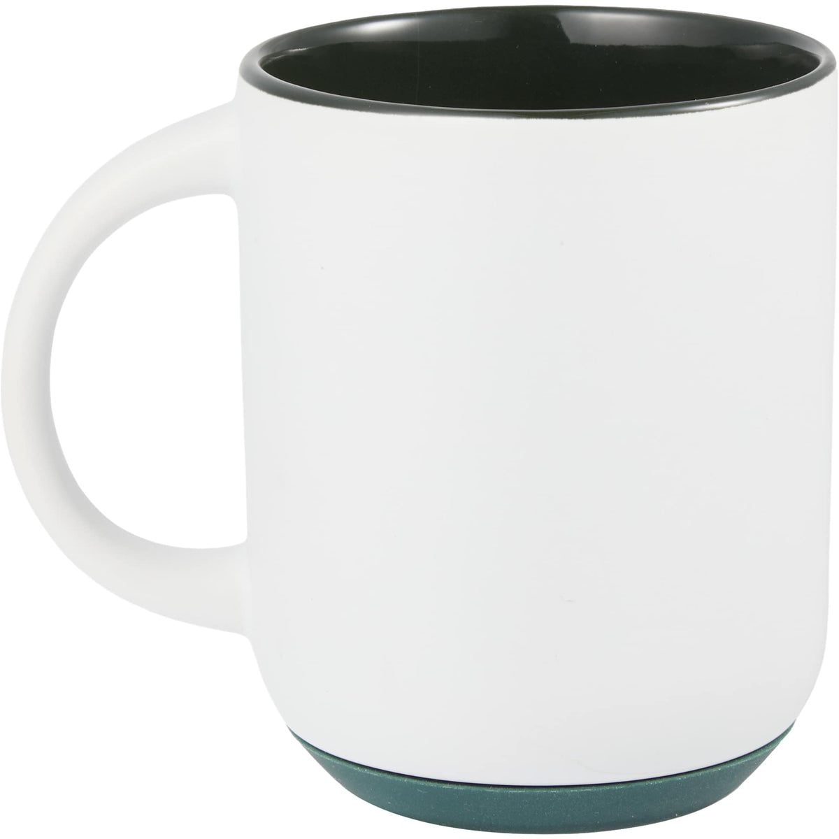 Isaac Ceramic Mug with Non-Slip Rubber Base, 14 oz - White/Green - Back
