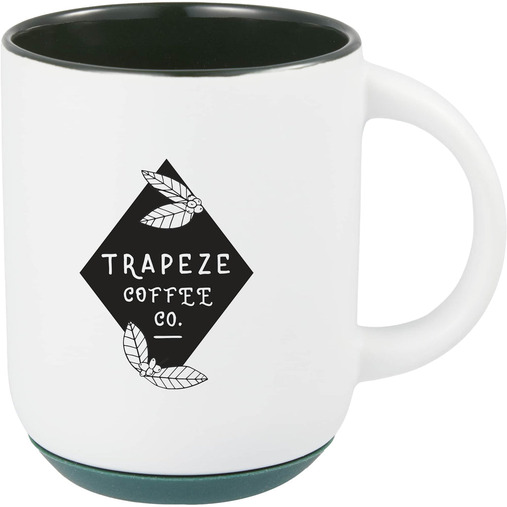 Isaac Ceramic Mug with Non-Slip Rubber Base, 14 oz - White/Green - Front