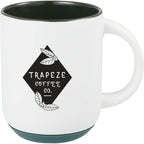 Isaac Ceramic Mug with Non-Slip Rubber Base, 14 oz - White/Green - Front