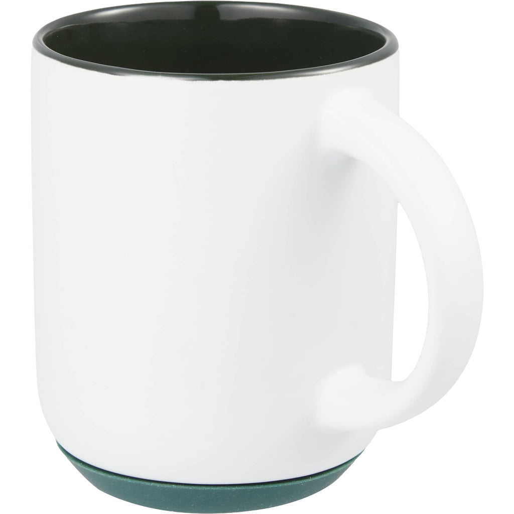 Isaac Ceramic Mug with Non-Slip Rubber Base, 14 oz - White/Green - Left Angle