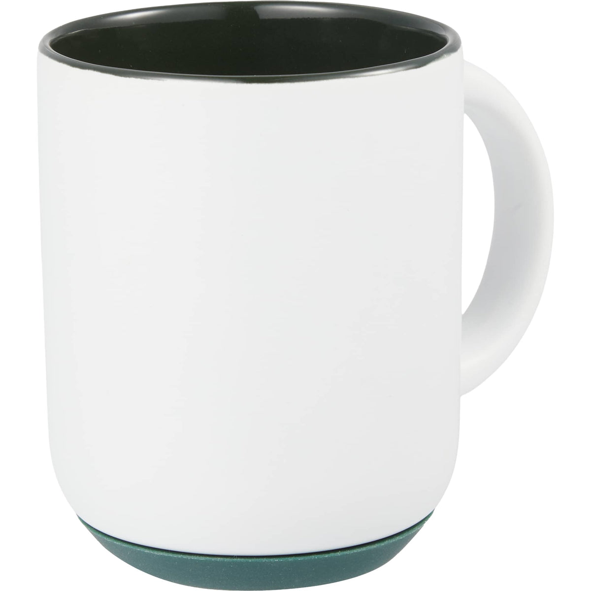 Isaac Ceramic Mug with Non-Slip Rubber Base, 14 oz - White/Green - Right Angle