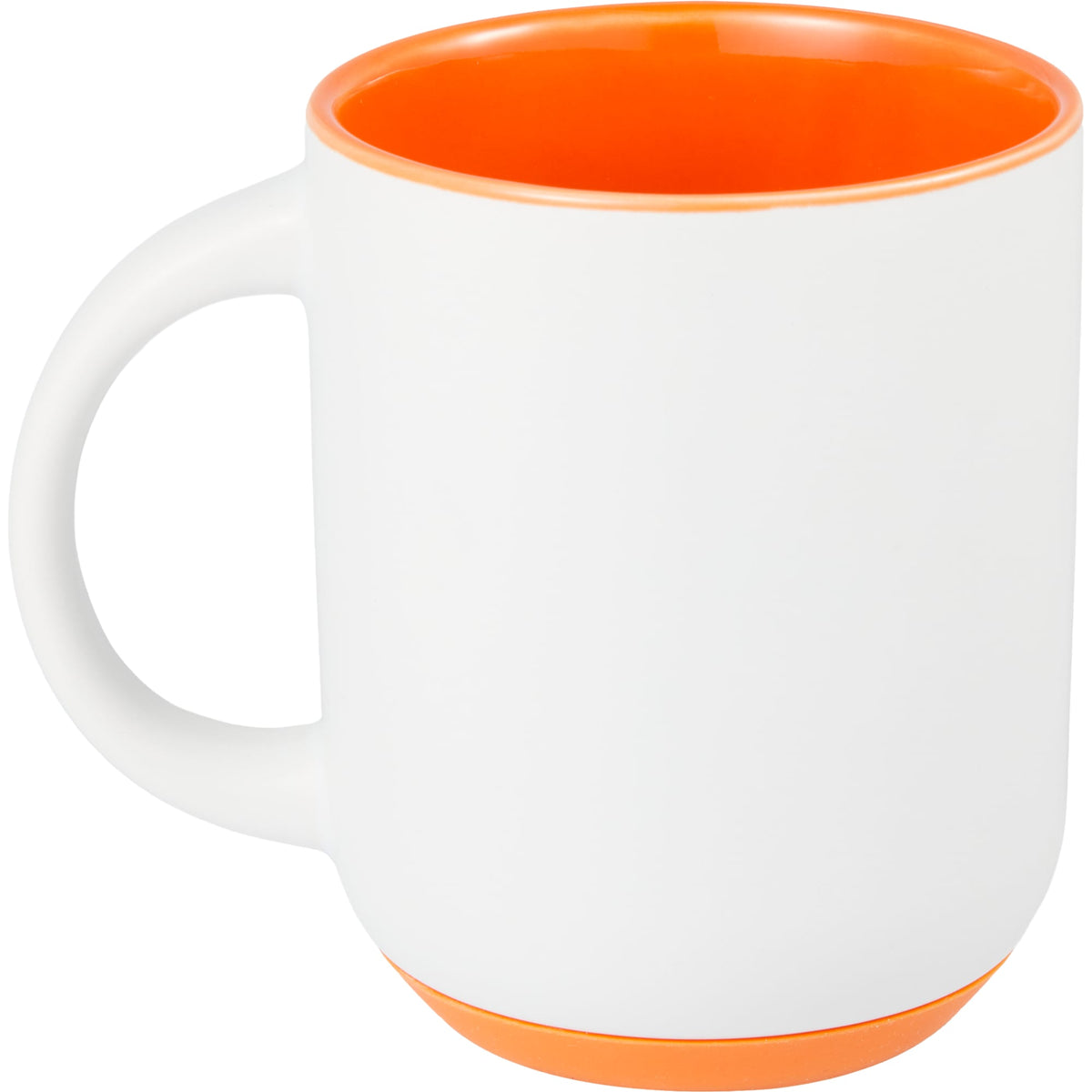 Isaac Ceramic Mug with Non-Slip Rubber Base, 14 oz - White/Orange - Back