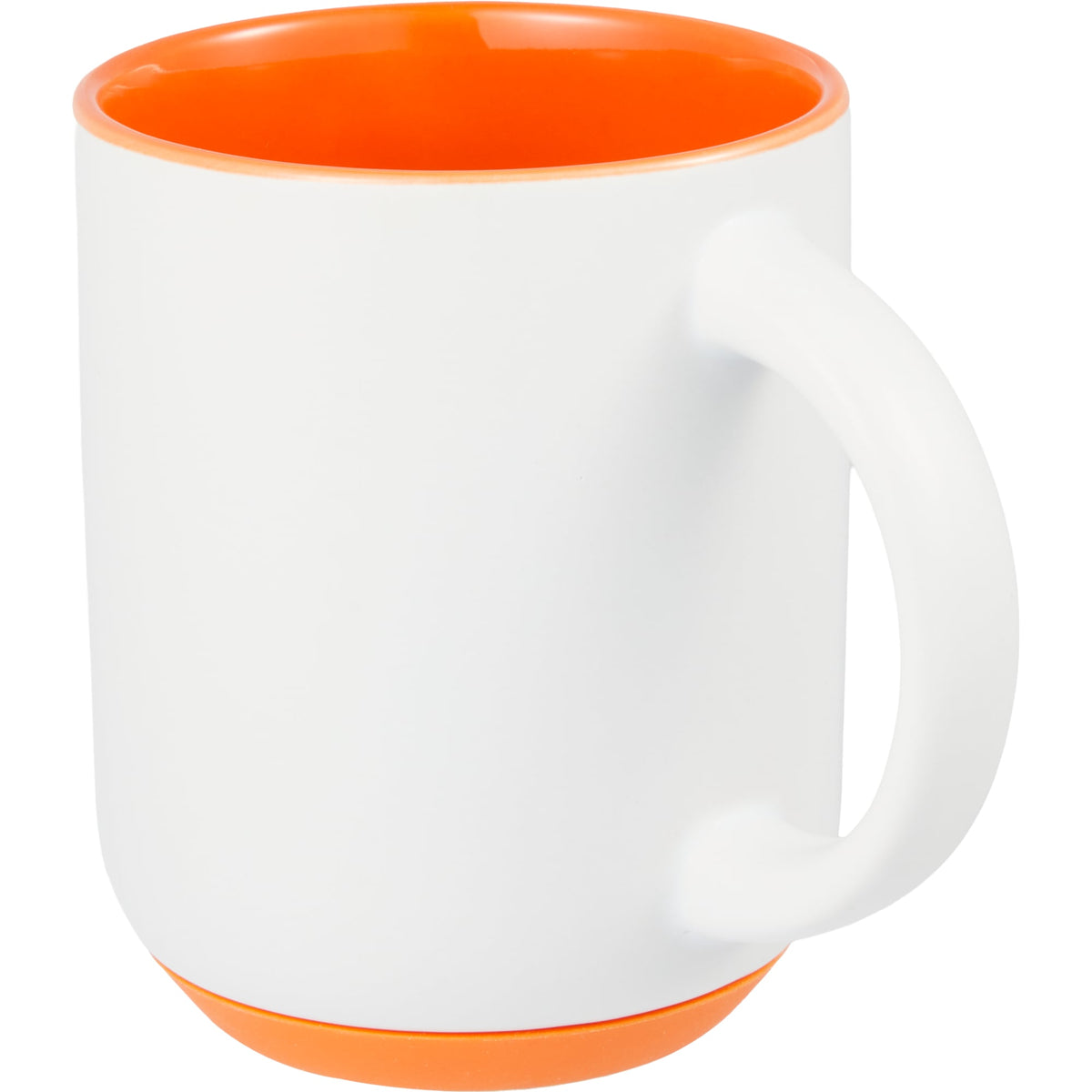 Isaac Ceramic Mug with Non-Slip Rubber Base, 14 oz - White/Orange - Left Angle