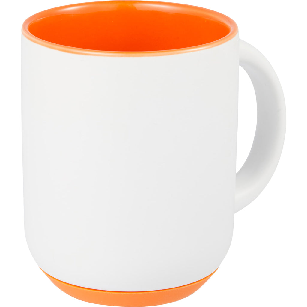 Isaac Ceramic Mug with Non-Slip Rubber Base, 14 oz - White/Orange - Right Angle