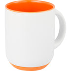 Isaac Ceramic Mug with Non-Slip Rubber Base, 14 oz - White/Orange - Right Angle