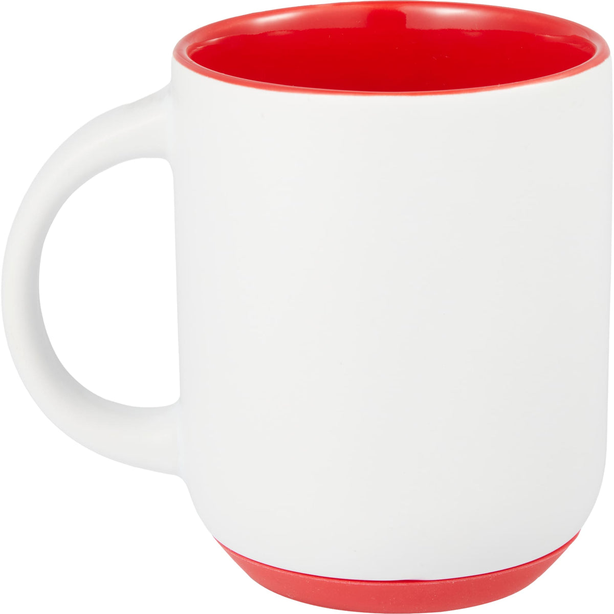 Isaac Ceramic Mug with Non-Slip Rubber Base, 14 oz - White/Red - Back