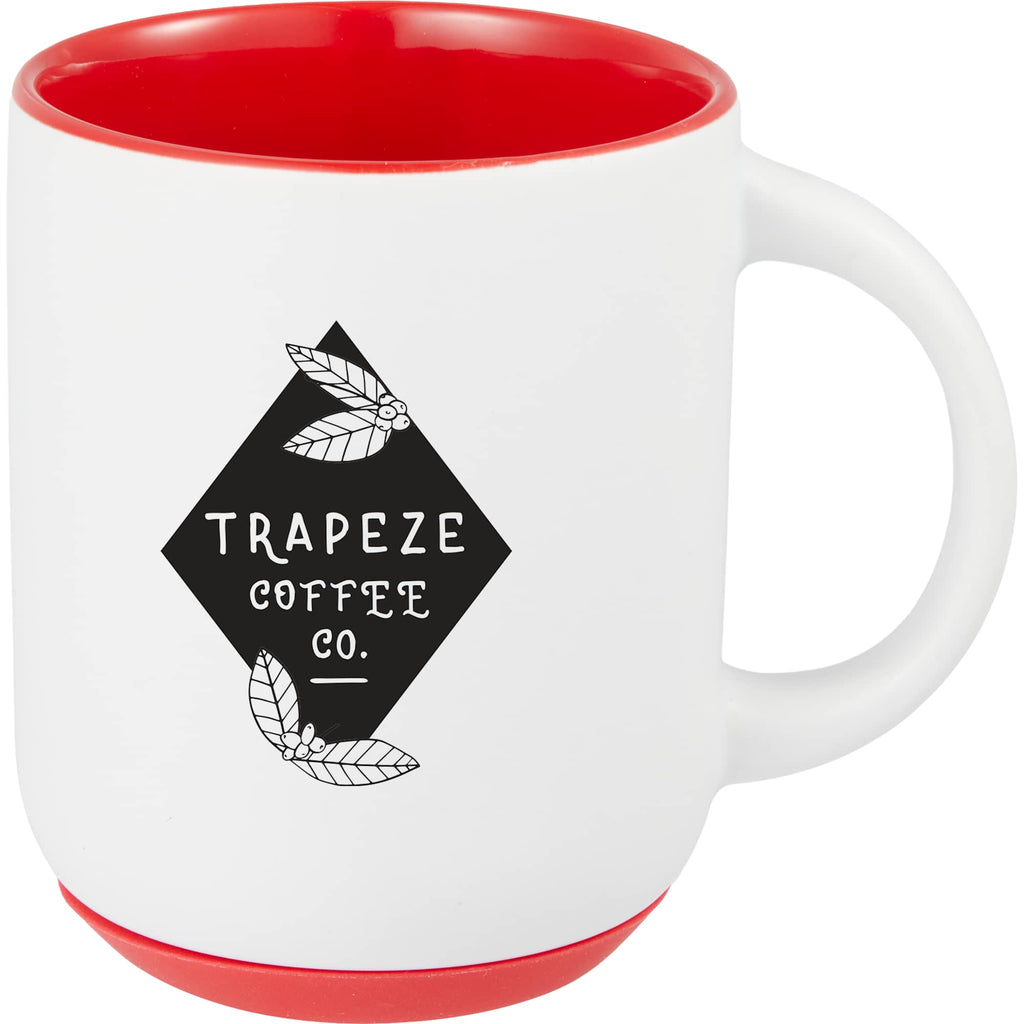 Isaac Ceramic Mug with Non-Slip Rubber Base, 14 oz - White/Red - Front