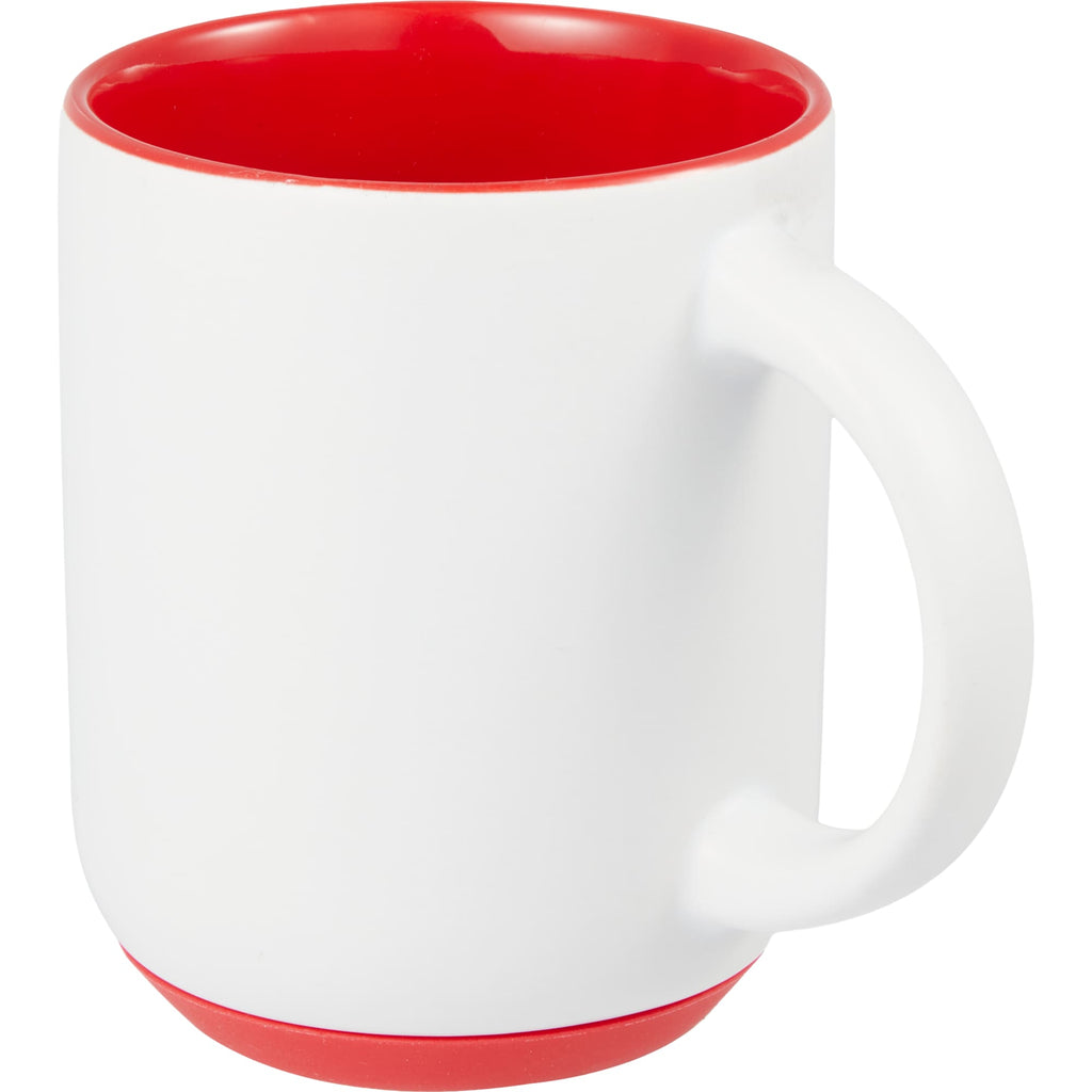 Isaac Ceramic Mug with Non-Slip Rubber Base, 14 oz - White/Red - Left Angle