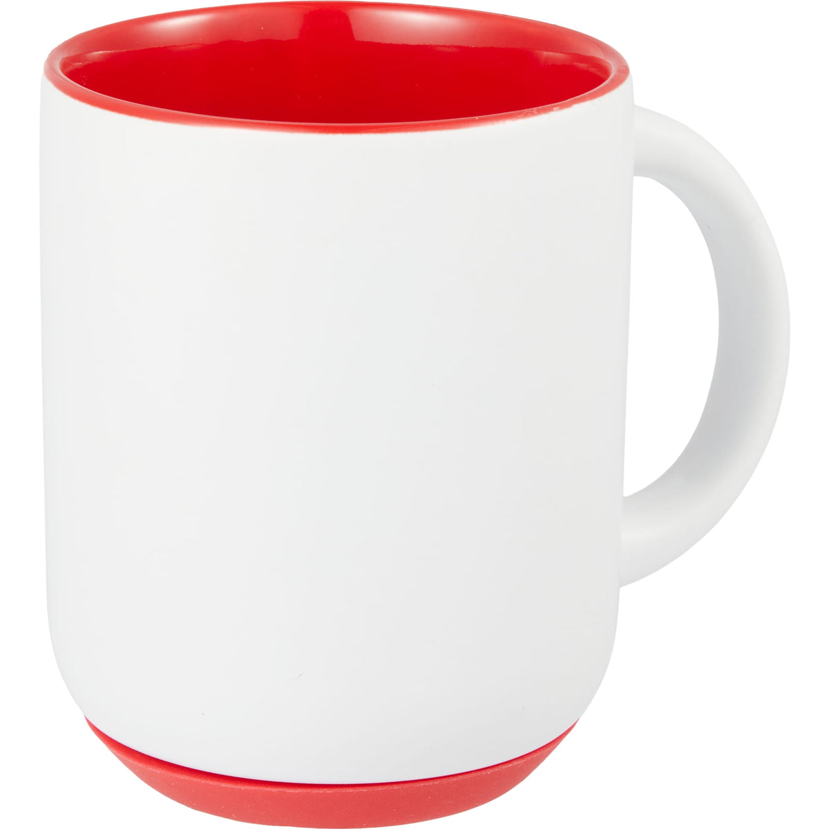 Isaac Ceramic Mug with Non-Slip Rubber Base, 14 oz - White/Red - Right Angle