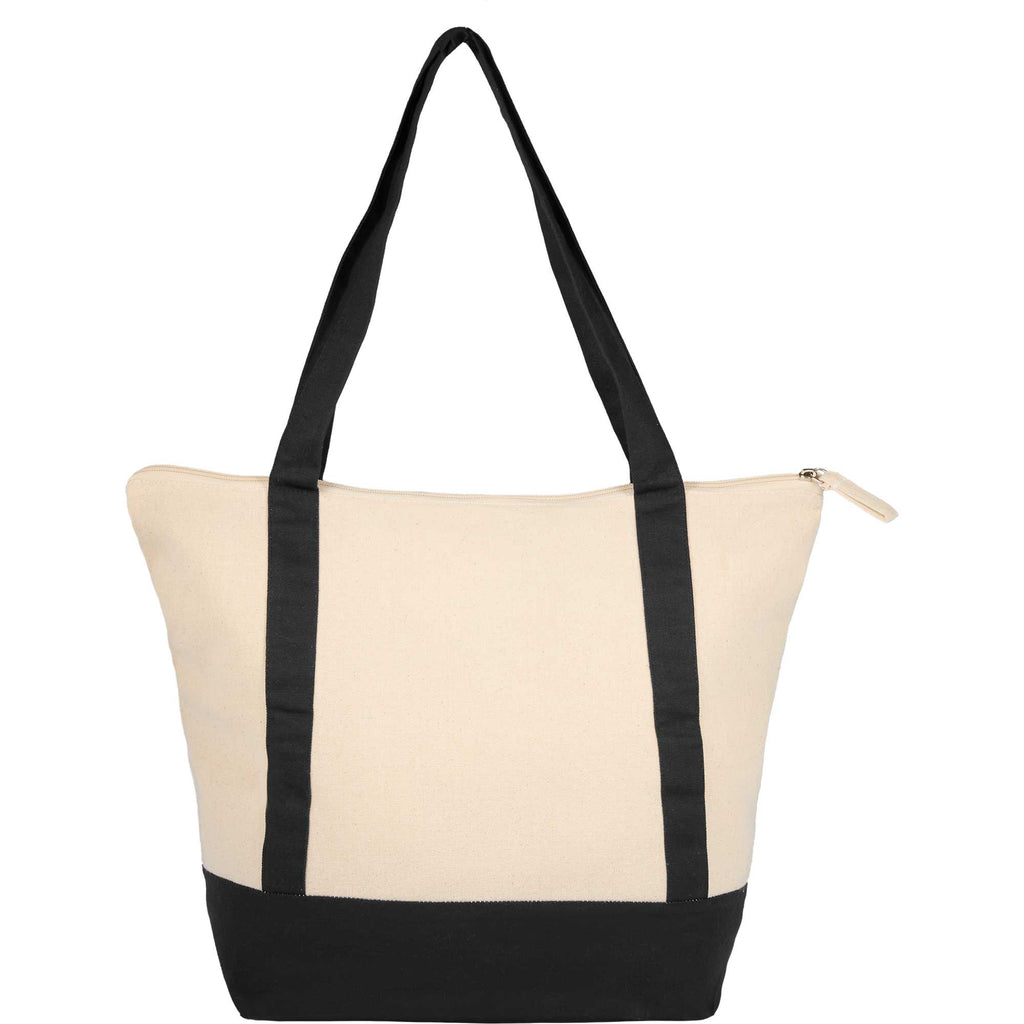 Isle Organic Cotton Zippered Tote, 8 oz - Natural/Black - Back