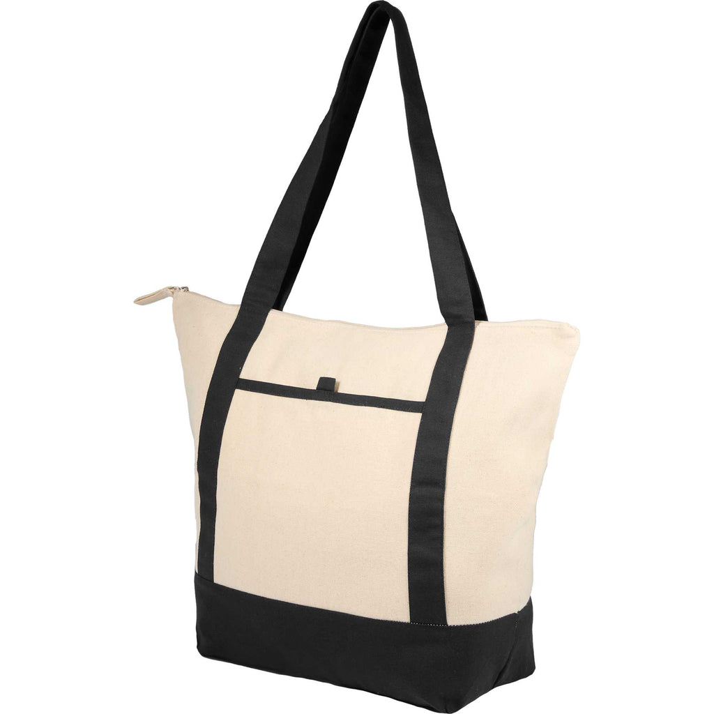 Isle Organic Cotton Zippered Tote, 8 oz - Natural/Black - Left Angle