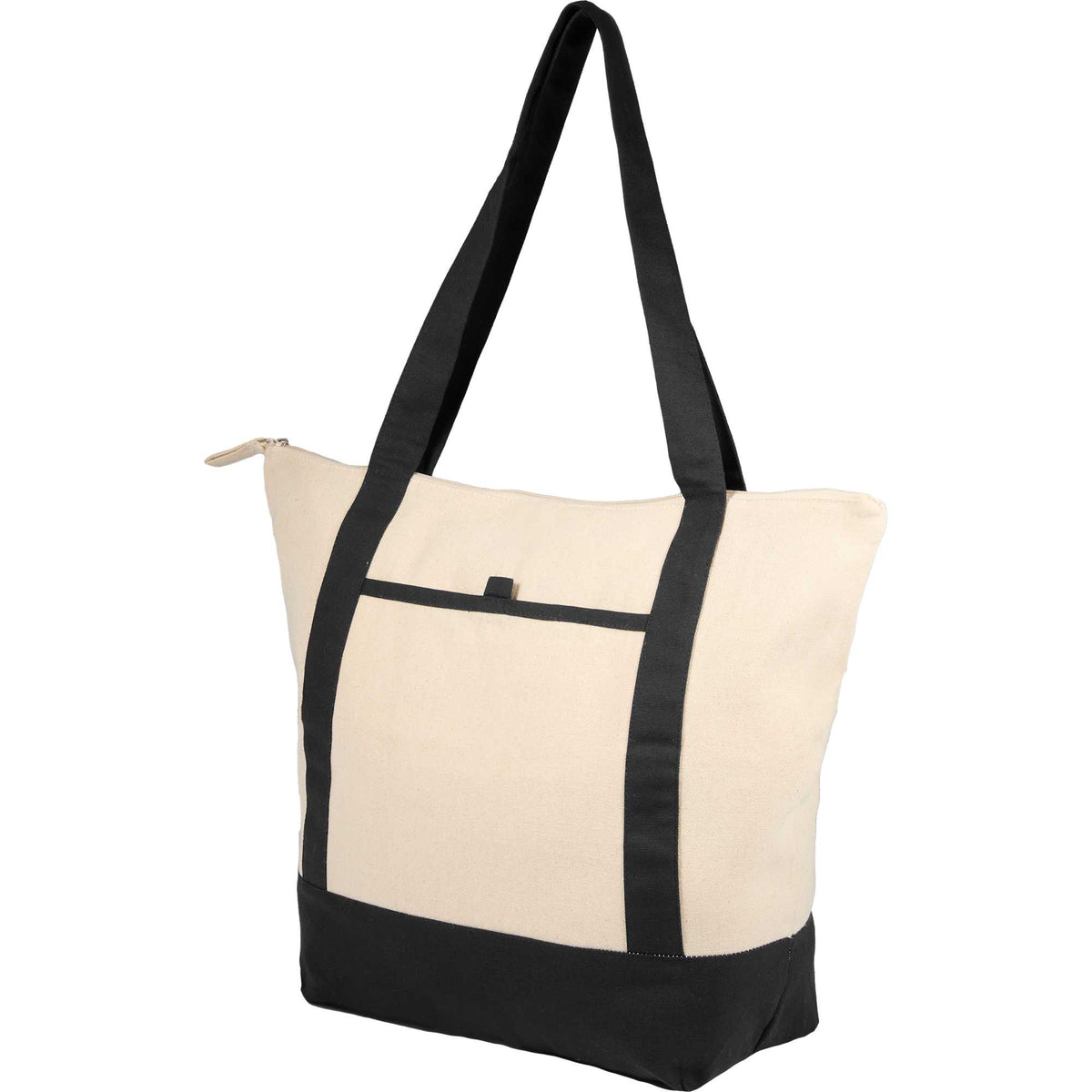 Isle Organic Cotton Zippered Tote, 8 oz - Natural/Black - Left Angle