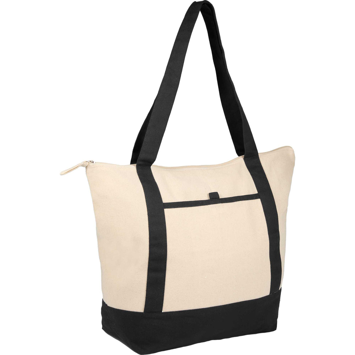 Isle Organic Cotton Zippered Tote, 8 oz - Natural/Black - Right Angle