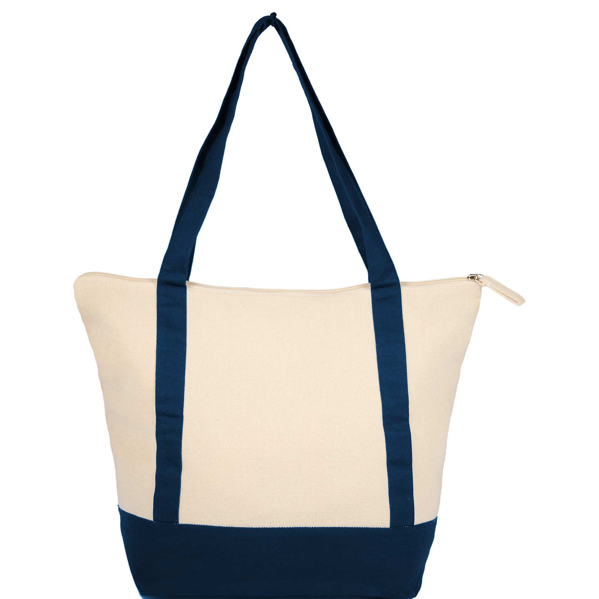 Isle Organic Cotton Zippered Tote, 8 oz - Natural/Navy - Back