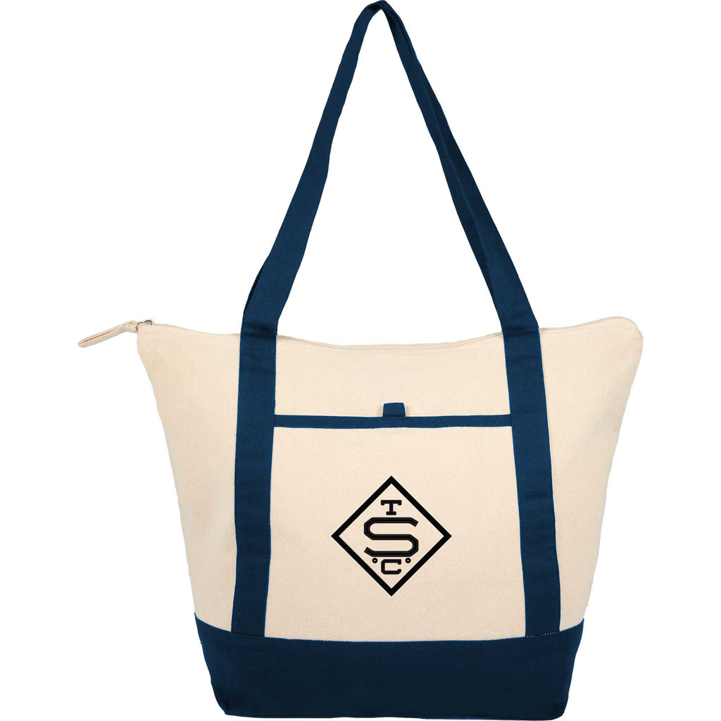 Isle Organic Cotton Zippered Tote, 8 oz - Natural/Navy - Front