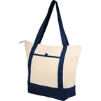 Isle Organic Cotton Zippered Tote, 8 oz - Natural/Navy - Left Angle