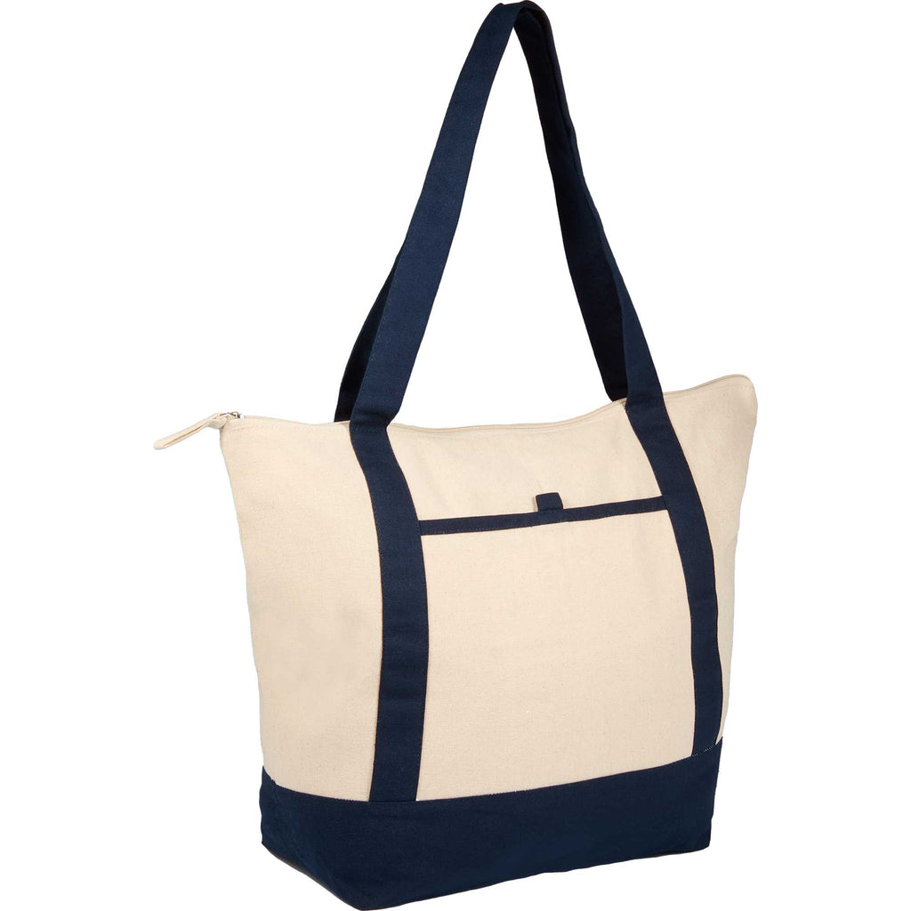 Isle Organic Cotton Zippered Tote, 8 oz - Natural/Navy - Right Angle