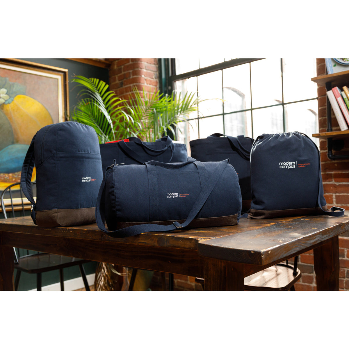 Ivy Drawstring Backpack in Recycled Cotton Transfer - Navy - View 5