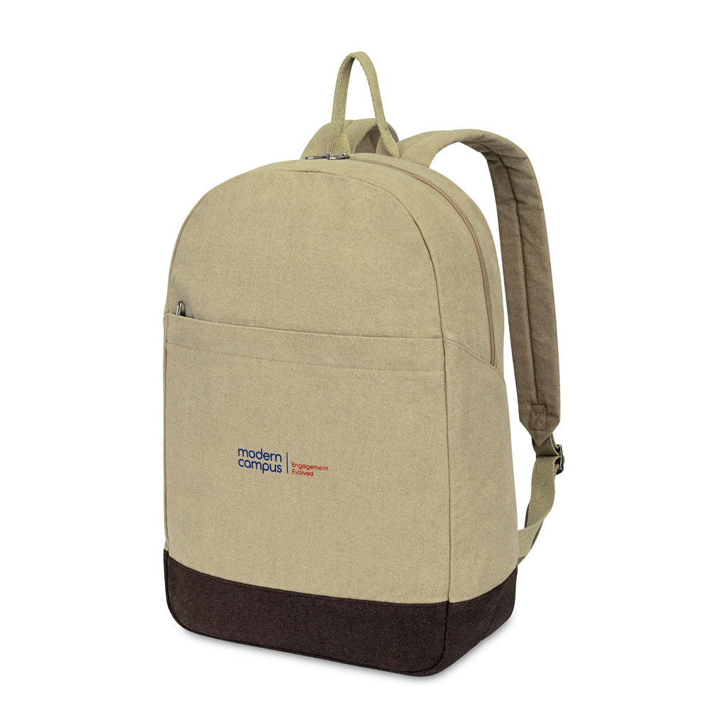 Ivy Laptop Backpack in Recycled Cotton, 16 Inch Embroidery - Beige - View 3