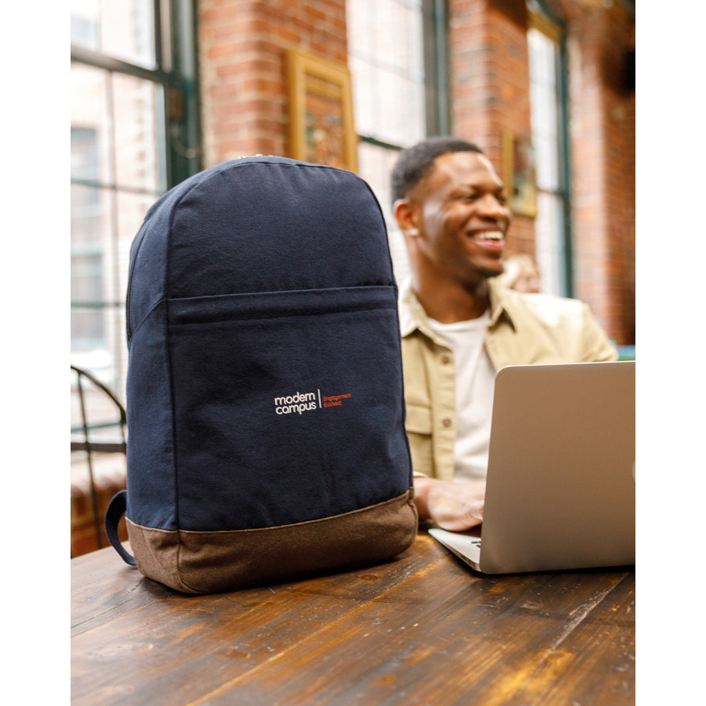 Ivy Laptop Backpack in Recycled Cotton, 16 Inch Embroidery - Navy - View 5