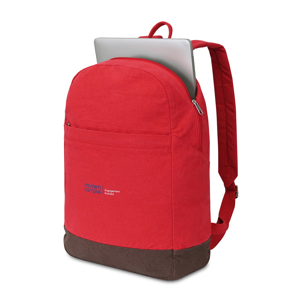 Ivy Laptop Backpack in Recycled Cotton, 16 Inch Embroidery - Red - View 3